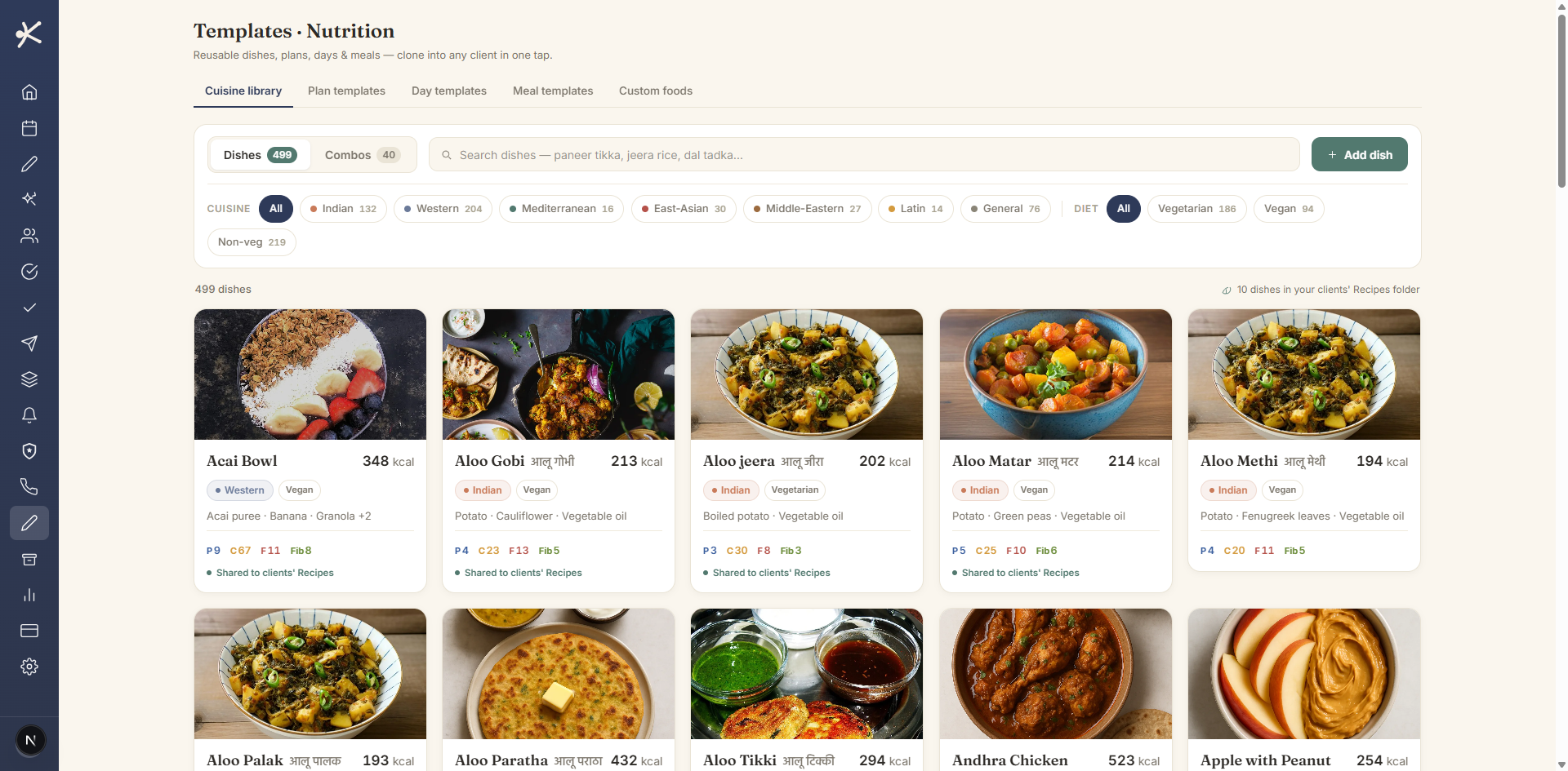 The Keenuva cuisine library: hundreds of dishes with photos, filters and macros.